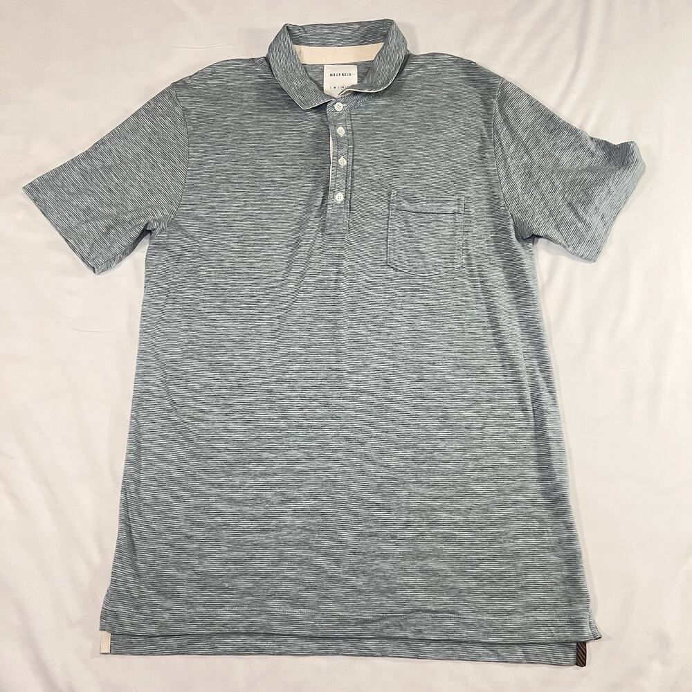 Billy Reid Polo Shirt Mens Size XL Blue Gray Microstripe Soft Knit Casual Preppy